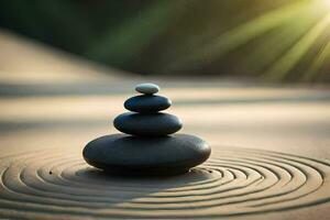 a stack of stones on a circular path. AI-Generated photo