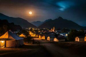photo wallpaper the moon, night, the village, the moon, the village, the moonlight. AI-Generated