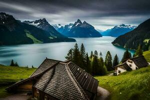 el casa en el lago. generado por ai foto