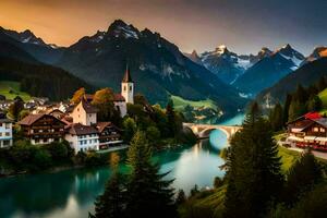 the beautiful village of switzerland. AI-Generated photo