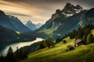 el casa en el montañas. generado por ai foto