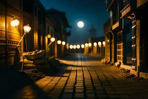 photo wallpaper the moon, street, the city, the moon, street lights, the city,. AI-Generated