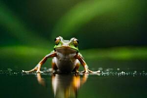 a frog sitting on the water surface. AI-Generated photo