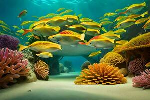 fish swimming in the ocean with coral reefs. AI-Generated photo