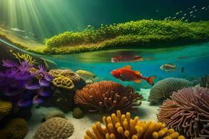 a coral reef with fish and other marine life. AI-Generated photo