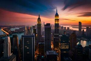 the city skyline at sunset in new york. AI-Generated photo