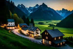 photo wallpaper the sky, mountains, house, road, road, road, road, road,. AI-Generated