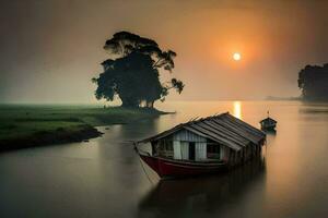 sunrise by rajesh kumar - landscapes sunrise, sunrise, sunrise on water, sunrise. AI-Generated photo