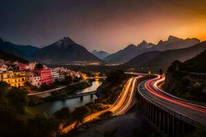 el la carretera a el Alpes. generado por ai foto