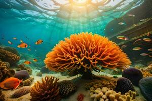 an underwater scene with coral and fish. AI-Generated photo