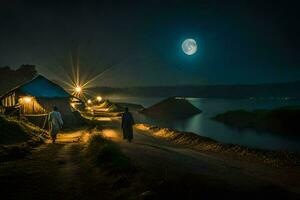 foto fondo de pantalla el luna, noche, el lago, el luna, el lago, el luz de la luna. generado por ai