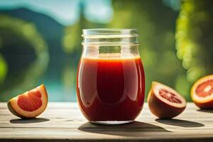 a glass of juice with a slice of grapefruit. AI-Generated photo