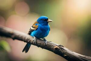 a blue bird sitting on a branch. AI-Generated photo