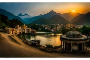 sunset over the village of kalpa, nepal. AI-Generated photo