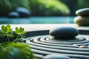 a stone circle with rocks and plants. AI-Generated photo