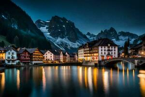the town of altenburg in the swiss alps at night. AI-Generated photo