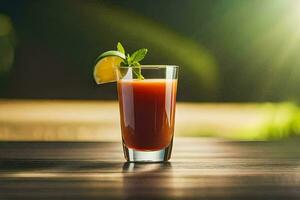 a glass of juice with a lime slice on top. AI-Generated photo