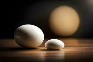 two eggs on a table with a blurry background. AI-Generated photo