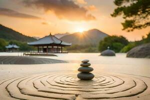 the zen garden at the kyoto zen garden. AI-Generated photo