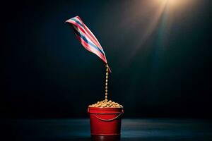 a bucket filled with peanuts and an american flag. AI-Generated photo