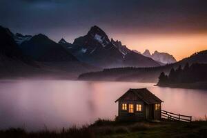 el cabina en el neblina. generado por ai foto