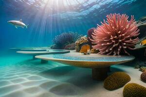 an underwater scene with coral and fish. AI-Generated photo