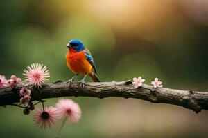 photo wallpaper the sky, bird, flowers, the sun, spring, nature, spring flowers,. AI-Generated
