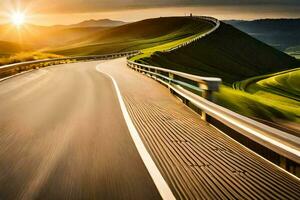 un la carretera con un puesta de sol en el antecedentes. generado por ai foto