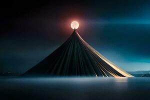 un grande pirámide con un grande Luna en cima. generado por ai foto