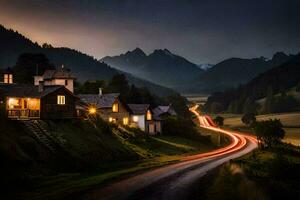 foto fondo de pantalla el cielo, montañas, camino, luz, el camino, el camino, el la carretera. generado por ai