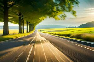 un la carretera con arboles y césped en el antecedentes. generado por ai foto