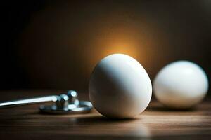 two eggs on a table with a stethoscope. AI-Generated photo