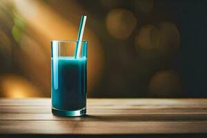 blue drink in a glass with a straw. AI-Generated photo