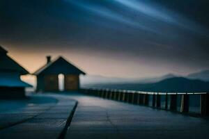 a long exposure photo of a house on a bridge. AI-Generated