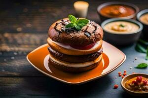 a stack of sandwiches on a plate. AI-Generated photo
