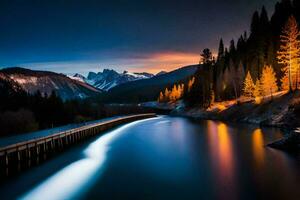 a river and mountains at night. AI-Generated photo