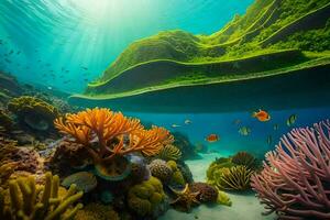 a coral reef with fish and corals. AI-Generated photo