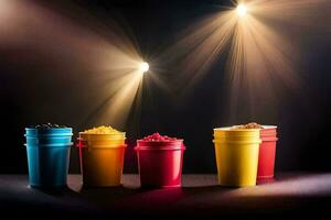 four colorful cups with different colored food in them. AI-Generated photo