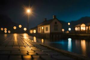 photo wallpaper the night, houses, water, night, lights, water, night hd wallpaper. AI-Generated