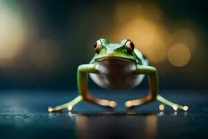 a frog is standing on its hind legs. AI-Generated photo