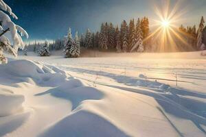 foto fondo de pantalla el cielo, nieve, árboles, sol, árboles, invierno, árboles, bosque,. generado por ai