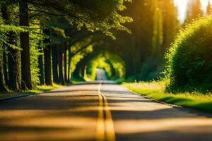 a road with trees lining both sides. AI-Generated photo