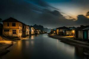 a long exposure photograph of a river at night. AI-Generated photo