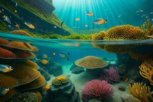 a coral reef with fish and corals. AI-Generated photo