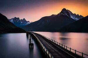 a long exposure photograph of a bridge over a lake. AI-Generated photo