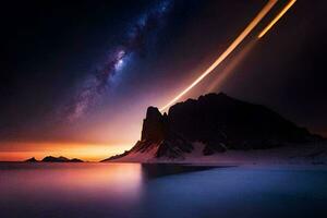 the milky way over a mountain and water. AI-Generated photo