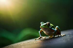 a frog sitting on a rock in the sun. AI-Generated photo