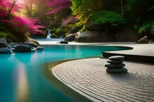 un hermosa paisaje con rocas y agua. generado por ai foto