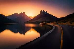 el la carretera a el montañas. generado por ai foto