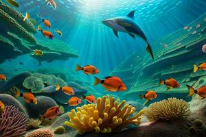 submarino escena con pescado y coral arrecifes generado por ai foto